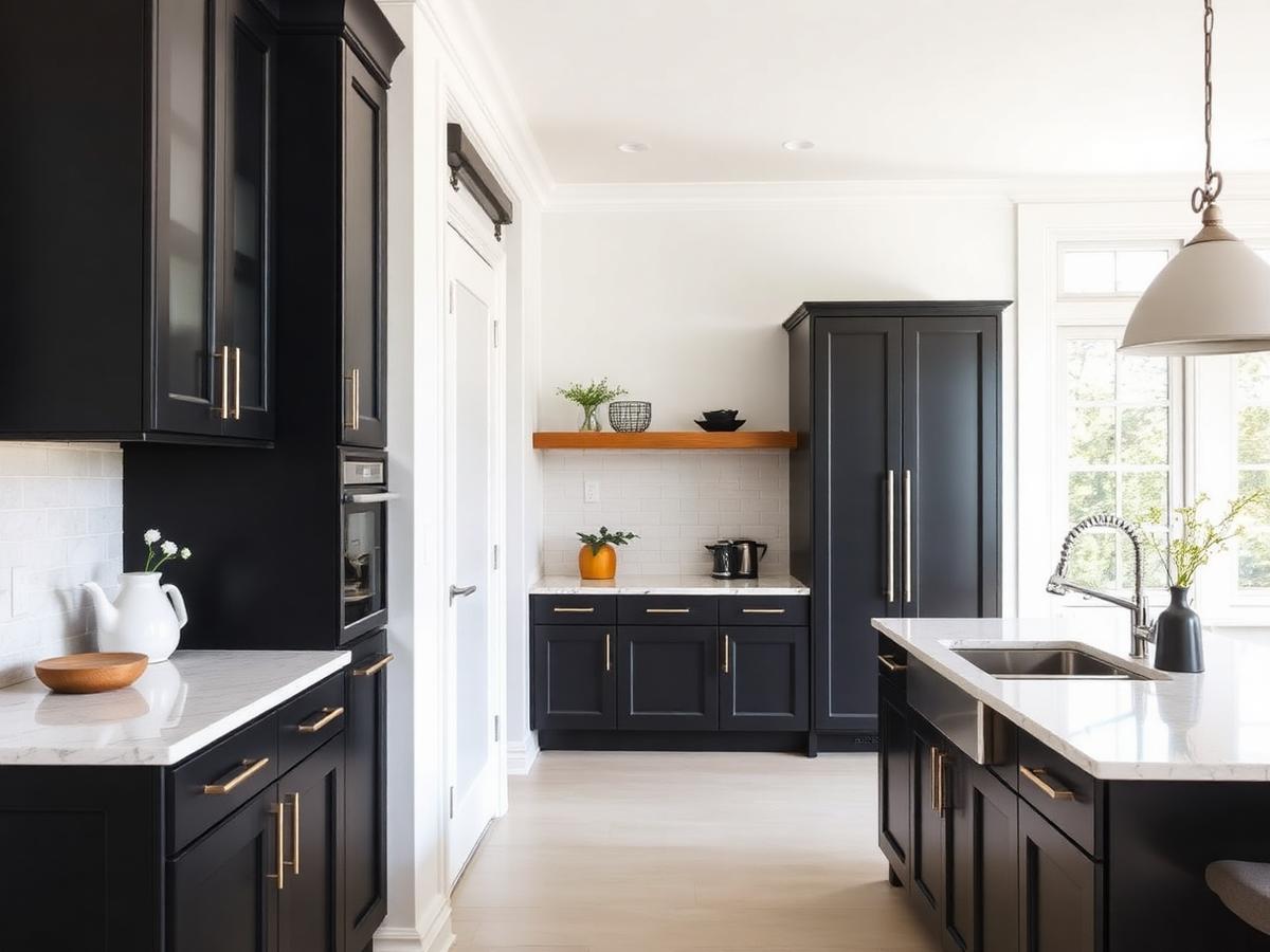 Modern kitchen with charcoal cabinets after professional painting